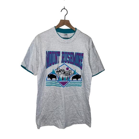 Signal Other - Vintage Mount Rushmore Shirt Bison Graphic Gray Teal 90s Tee 1990s VTG L Large